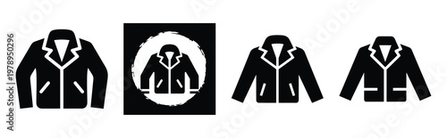 jacket silhouette simple icon set, black color and white background