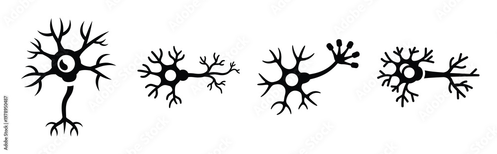 Naklejka premium nerve silhouette simple icon set, black color and white background