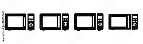 microwave silhouette simple icon set, black color and white background
