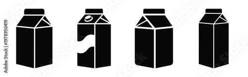 milk silhouette simple icon set, black color and white background