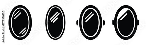 mirror oval silhouette icon set, black color and white background