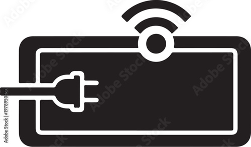 Smart home device, wireless router icon, plug and play, black and white