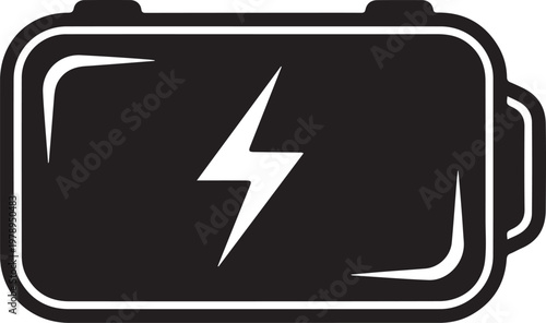 Battery icon, power symbol, energy sign, black and white vector