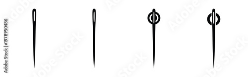needle silhouette simple icon set, black color and white background