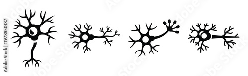 nerve silhouette simple icon set, black color and white background