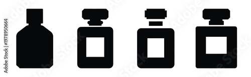 perfume silhouette simple icon set, black color and white background