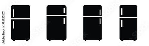 refrigerator silhouette simple icon set, black color and white background