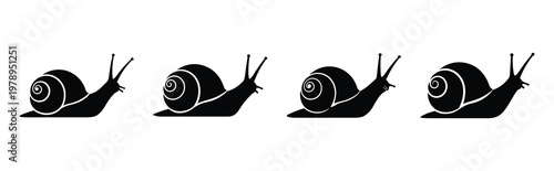 snail silhouette simple icon set, black color and white background