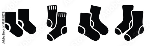 socks silhouette simple icon set, black color and white background