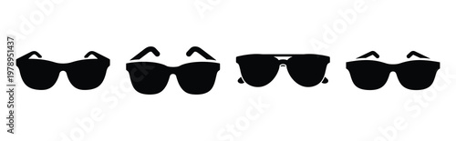 sunglasses silhouette simple icon set, black color and white background