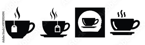 tea silhouette simple icon set, black color and white background