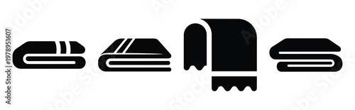 towel silhouette simple icon set, black color and white background