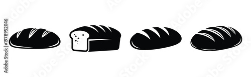 bread silhouette simple icon set, black color and white background