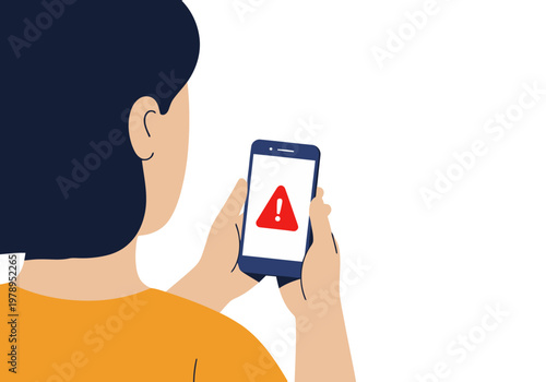 adult anxiously checks a smartphone displaying a child fall alert The image uses a bold contrasting color scheme and a clear urgent notification Suitable for safety technology and parental concerns