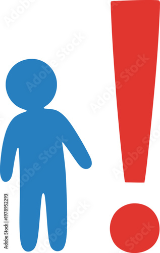 A bold alert icon with a child figure and exclamation mark. Simple, graphic design. High contrast, clear communication. Suitable for notifications and warnings.