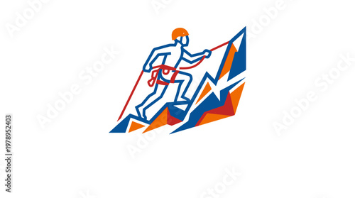 Abstract Rock Climber Logo Icon on White