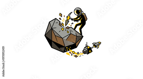 Astronaut Mining Asteroid Concept