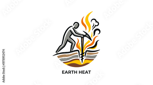 Man Mining Earth Heat Symbol