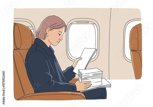 A passenger enjoys a flight, engrossed in a book while seated in comfortable jet leather. A serene and relaxing travel scene.