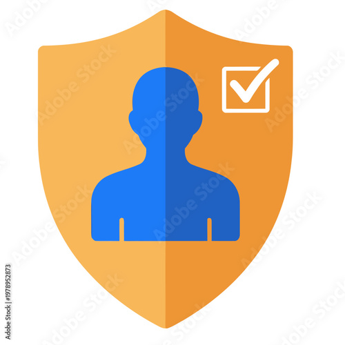 A vibrant shield icon featuring a blue human silhouette, symbolizing privacy protection. Modern, flat design with a warm color palette. Ideal for digital marketing and security themes.