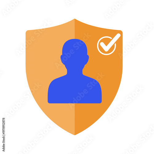 A vibrant shield icon protects a blue human silhouette, symbolizing privacy. Modern, flat design suitable for digital marketing and website graphics.