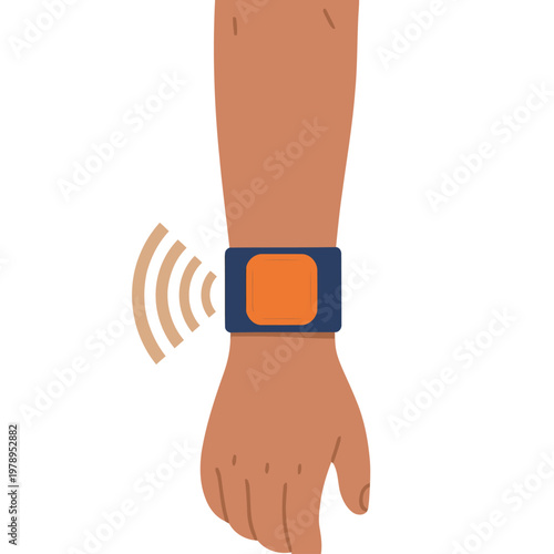 A wrist sensor monitor displays movement on a person's arm. Modern, clean design. Ideal for health, fitness, and wearable technology concepts.