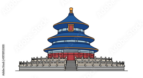 Traditional Chinese Pagoda and Temple Vector Illustration