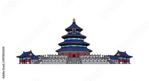 Temple of Heaven Beijing Chinese Landmark Vector Illustration