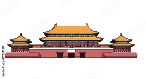 Traditional Chinese Imperial Palace Building Vector Illustration