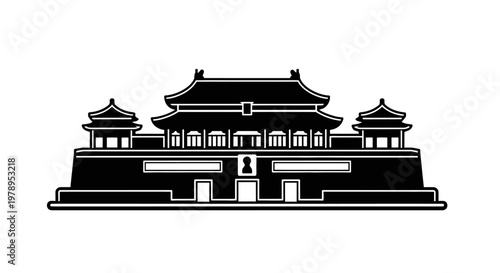 Tiananmen Gate Forbidden City Silhouette Icon Beijing China