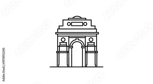India Gate Monument Minimalist Line Art Vector Illustration