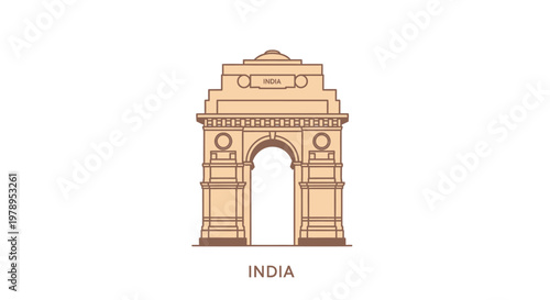 Minimalist Vector Illustration of India Gate Monument in New Delhi