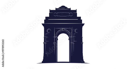 India Gate Monument Silhouette Graphic on White Background