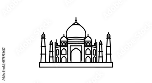 Simple black line art illustration of the Taj Mahal landmark