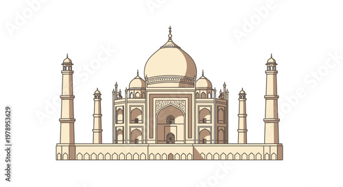 Minimalist Taj Mahal Landmark Illustration Isolated on White