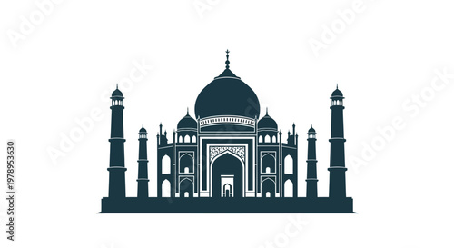 Taj Mahal Silhouette Landmark Icon on White Background