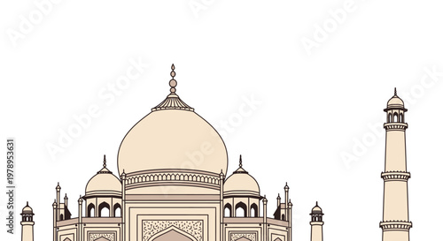 Minimalist Taj Mahal Monument Architecture Illustration