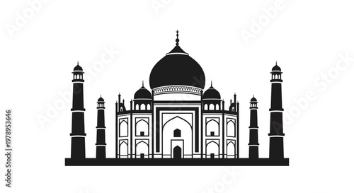 Taj Mahal Landmark Silhouette Illustration Isolated on White