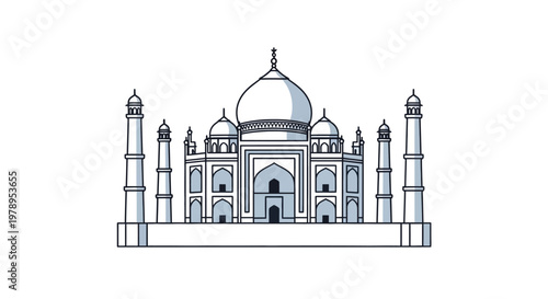 Taj Mahal Landmark Line Art Illustration in Minimalist Style