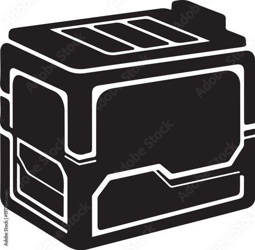 Black and white toaster icon, monochrome kitchen appliance, vector illustration, modern design element