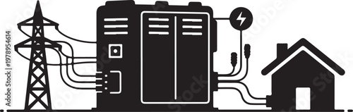 Electricity, power distribution, energy transmission, industrial vector icon