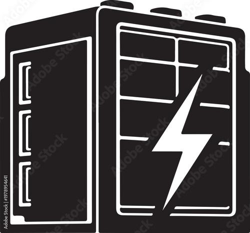 Battery, power, energy, icon, symbol, black, white, vector graphic