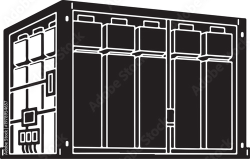 Server cabinet, network equipment rack, data center storage, black metal shelving unit