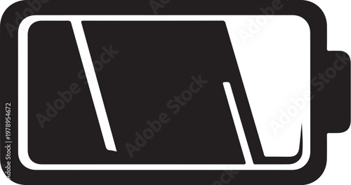 Battery icon, low power, battery level, charging symbol, black and white