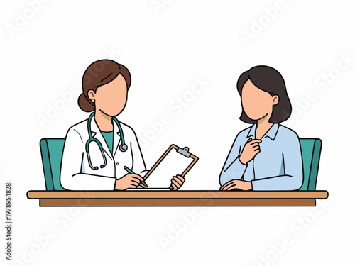 patient consulting with doctor vector flat illustration on white background