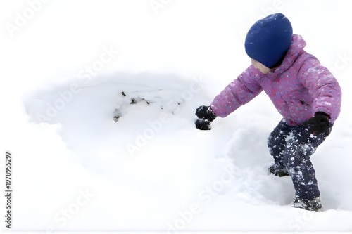 little boy playing with snow