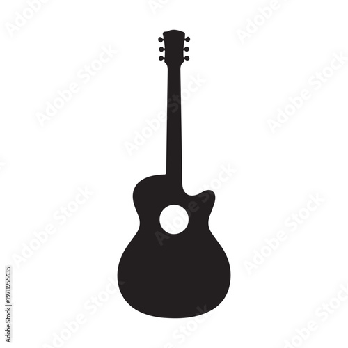 A Guitar silhouette Vector musical instrument symbol on a clean white background.