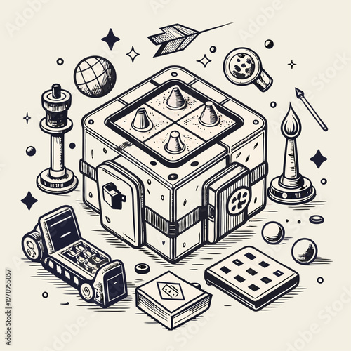 Board games doodles set hand drawn vector illustration sketch icons of cards dice and pawns checkers