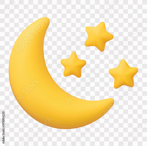 Sleep and Bedtime Routine Vector Icon Set | 3D icon set | crescent moon with stars