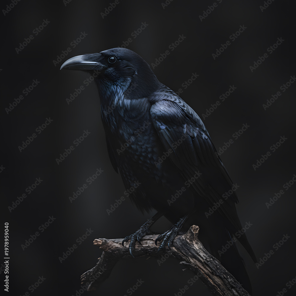 Obraz premium Majestic Raven Perched on a Gnarled Branch